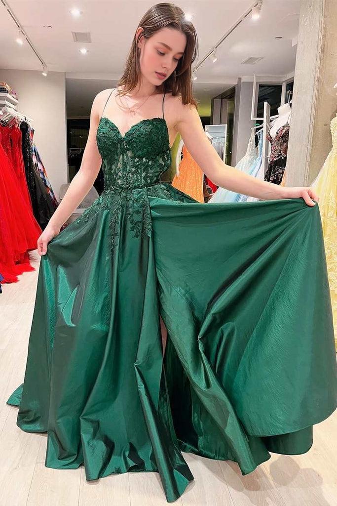 Vestido Weitese de fiesta de noche con apliques florales en rosa intenso y cordones.